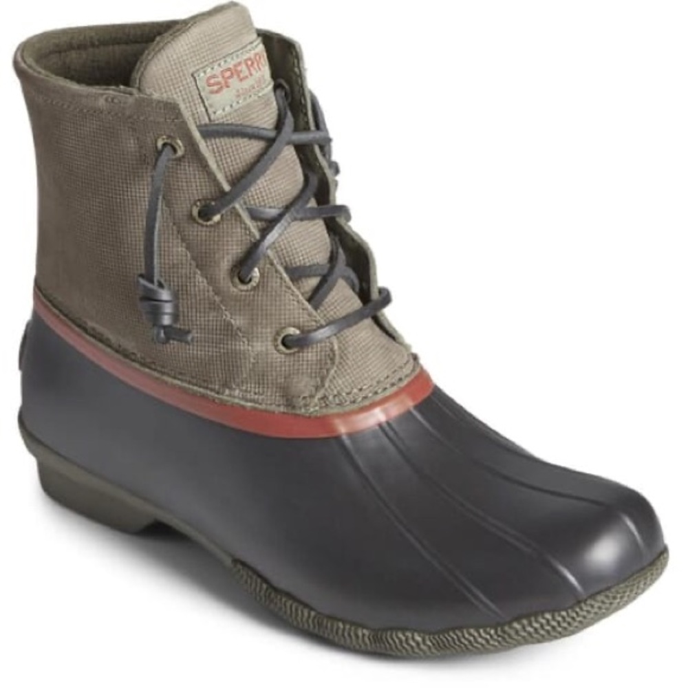 Sperry Women's Salt Water Leather Pac Boot in Olive and Black